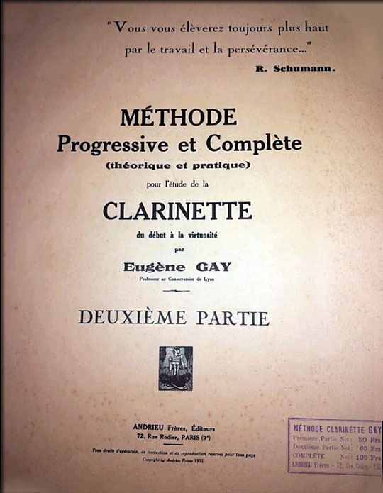 Eug&egrave;en GAY, m&eacute;thode de clarinette progressive